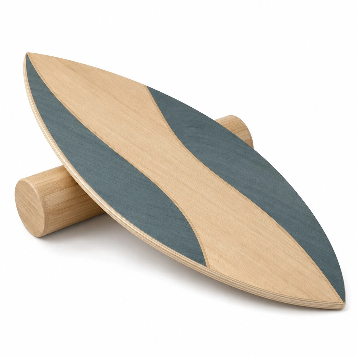 Balance Board Natürliche Holzoptik/Blau mit Rolle für Gleichgewichtstraining