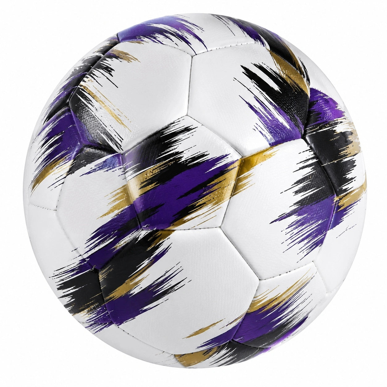 Fußball mit einzigartigem Design in Weiß/Lila/Schwarz/Gold